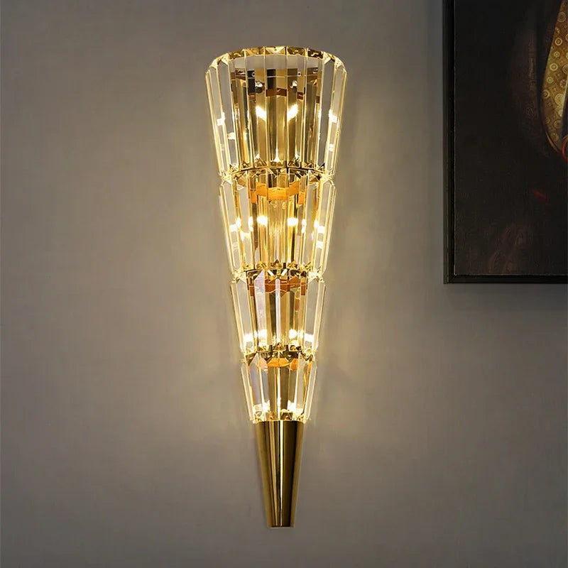 Econiko Nordic Gold Crystal Wall Lamp Modern Light Luxury Sconces for Hotel Living Room