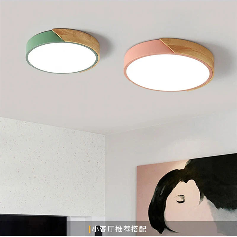 Nordic Wood Round LED Ceiling Lamp 36W-120W for Living Room Bedroom by Econiko