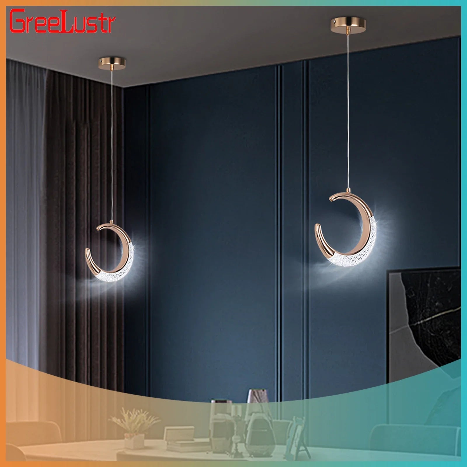 Acrylic Moon Sun Chandelier LED Pendant Light by Econiko - Modern Ceiling Lamp for Bedroom Living Dining Kitchen