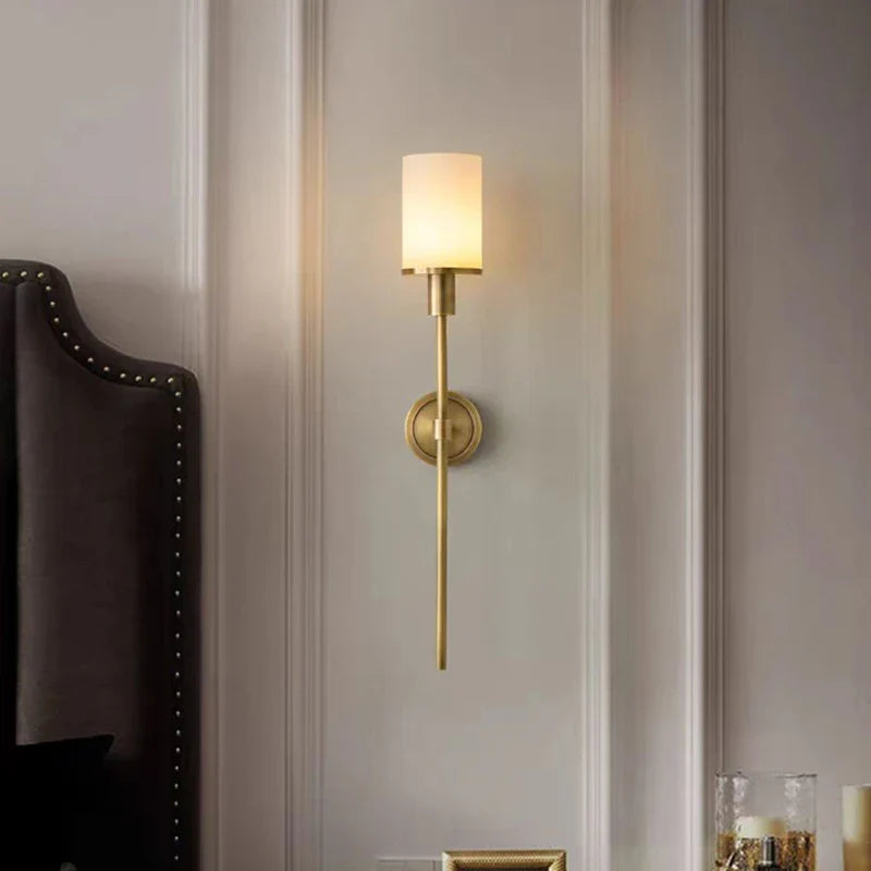 Brass Wall Lamp with Marble Sconce, E14 Bulb, Living Room Bedroom Lighting, Econiko Gold Black Copper