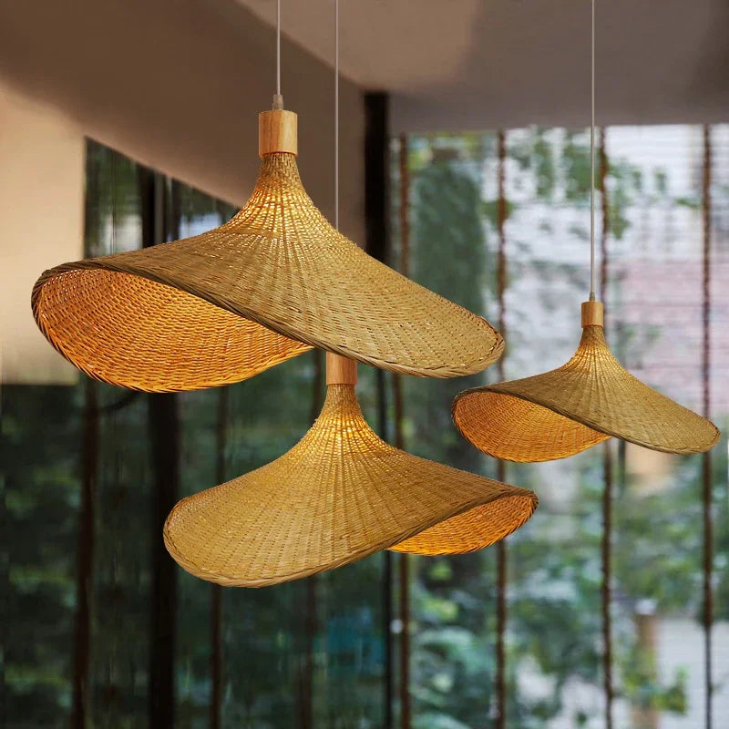 Bamboo Chandeliers LED Hanging Lights Vintage Rattan Living Kitchen Island Suspension by Econiko