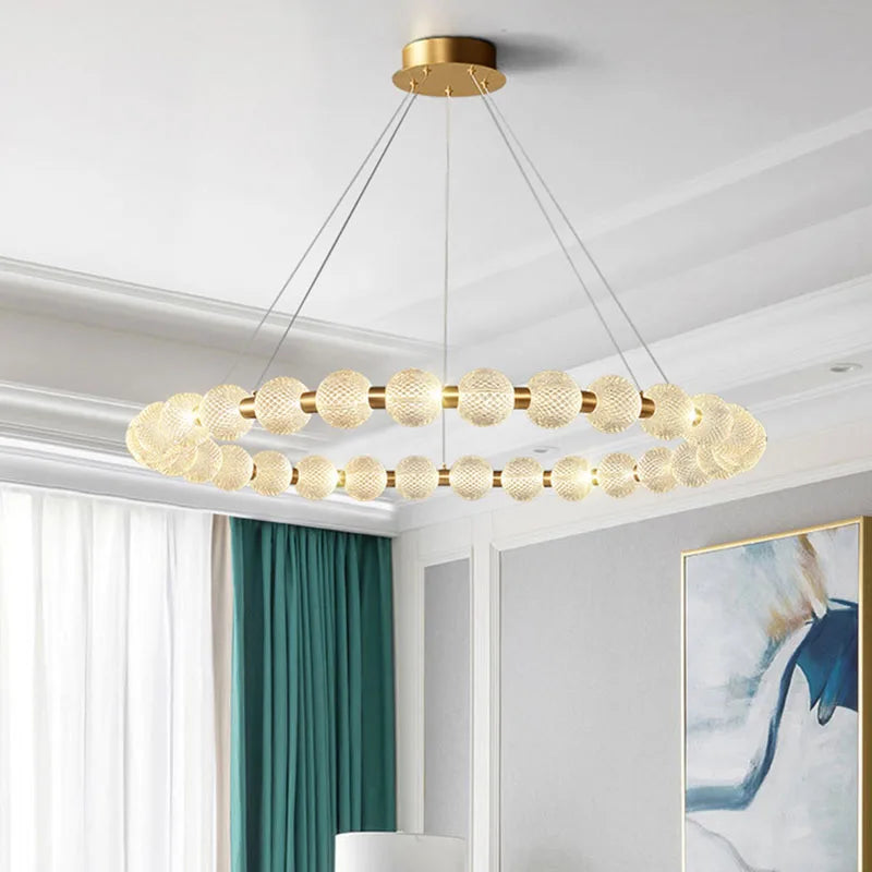 Acrylic Ball Ring Chandelier Lighting Adjustable Height Econiko Brand for Living Room