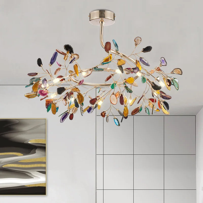 Agate LED Pendant Lamp Leaves Chandelier for Art Room, Hall, Living Room - Econiko Brilliance