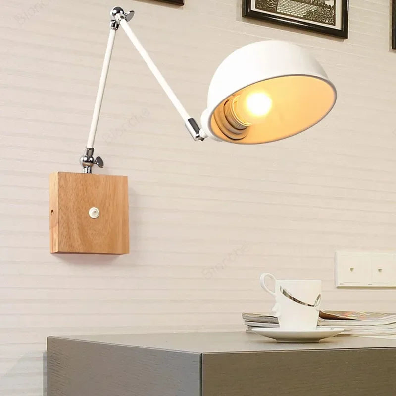 Adjustable Wooden Wall Sconce Modern Foldable Light for Bedroom Dining Room Study by Econiko