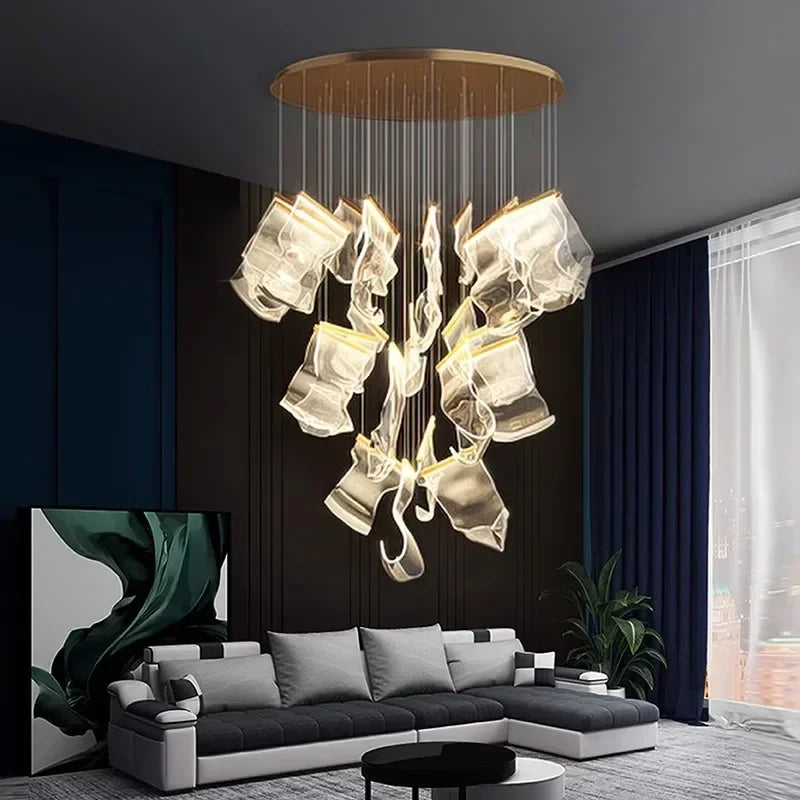 Acrylic Leaf LED Chandelier Dimmable Light for Luxury Living Room by Econiko