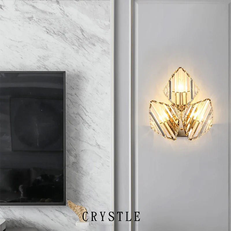 Modern Luxury Gold Crystal LED Wall Sconce Light for Living Room Bedside by Econiko