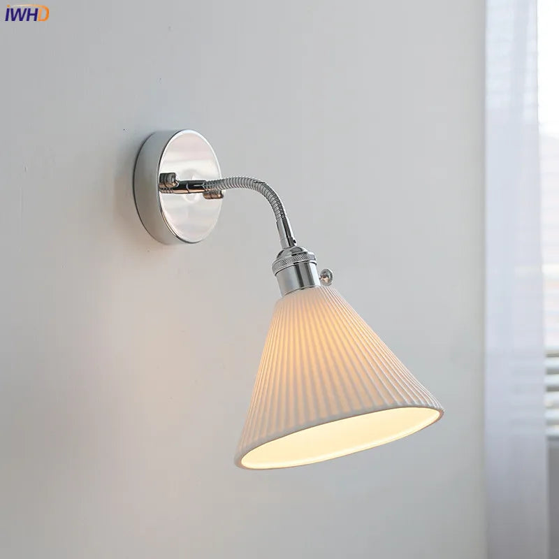 Adjustable LED Wall Sconce Lamp Silver Ceramic Shade for Bedroom Living Room Econiko