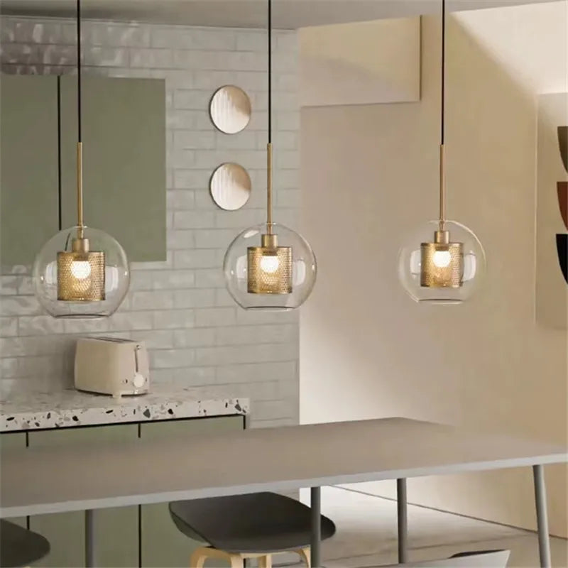 Chiswick Mesh Pendant Light - Silver Bronze Globe Lamp for Kitchen Island by Econiko.