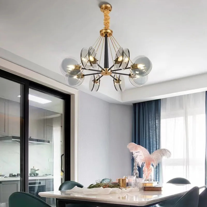 Amber Smoky Gray Glass Pendant Light LED Chandelier for Parlor Dining Room by Econiko