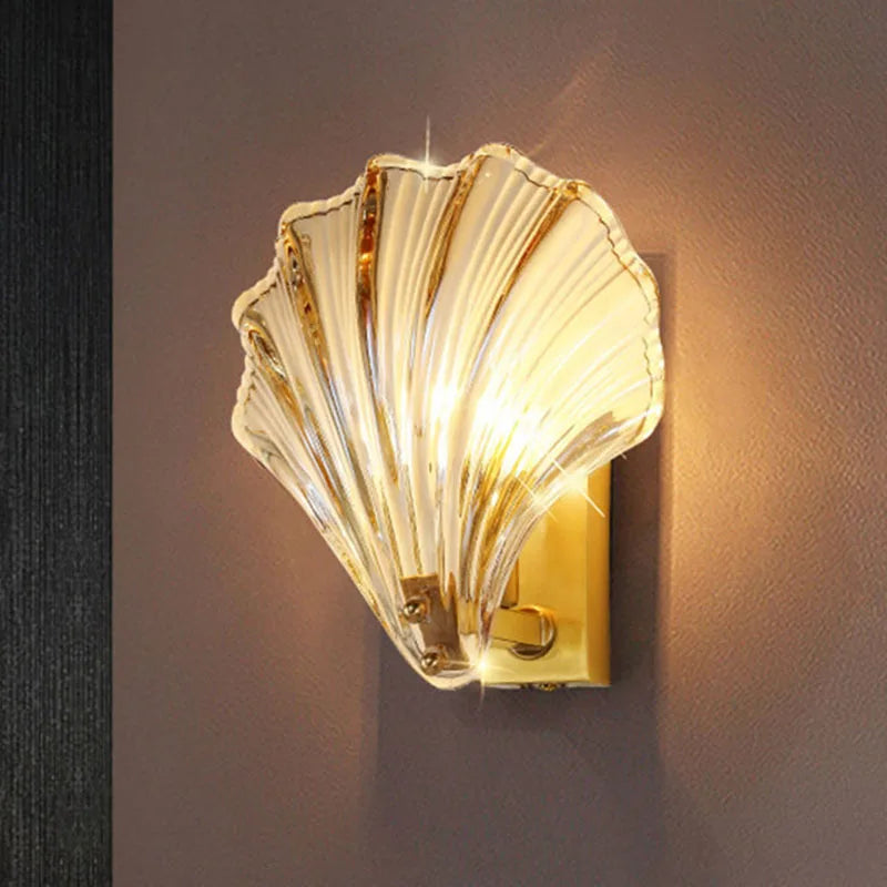 Amber Glass Shell Wall Lamp for Living Room Bedroom Study by Econiko