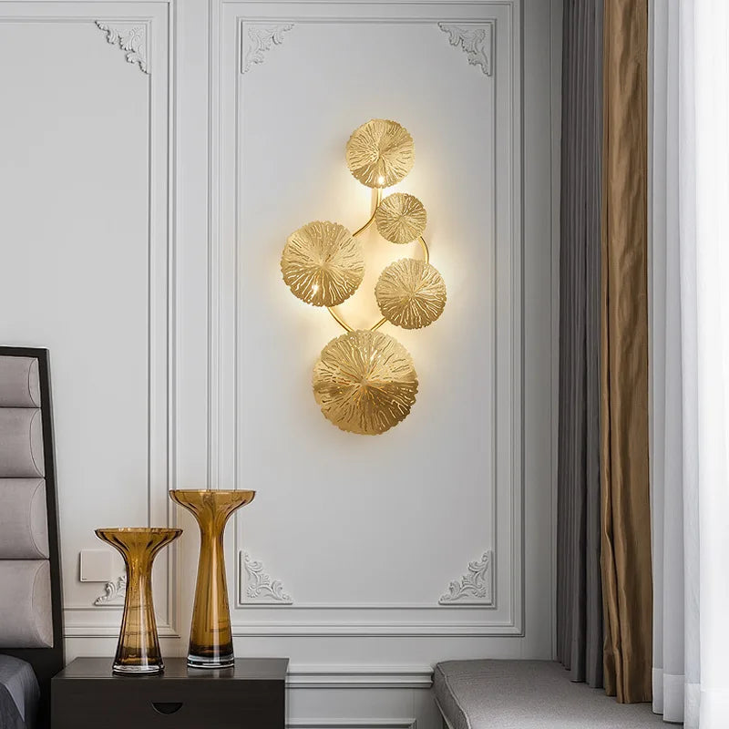 Econiko Gold Lotus Leaf Wall Lamp LED Light Luxury Wall Sconce Indoor Lighting Home Decor