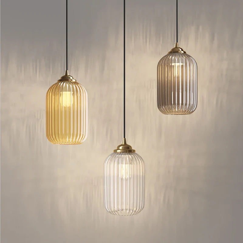 Amber Smoke Gray Glass Pendant Lamps LED E27 Sconces by Econiko