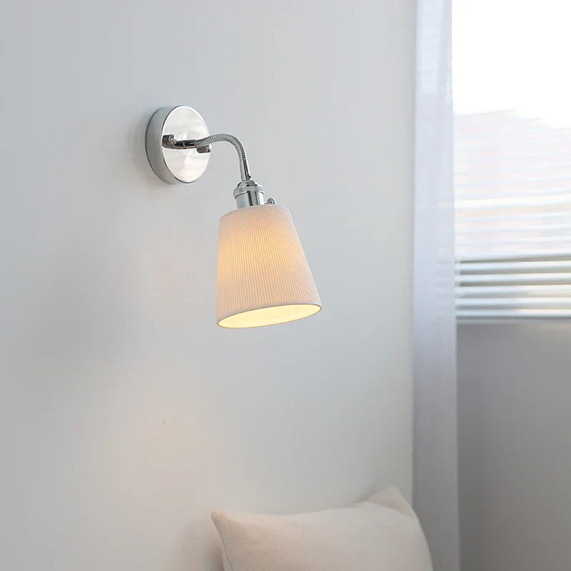 Adjustable LED Wall Sconce Lamp Silver Ceramic Shade for Bedroom Living Room Econiko