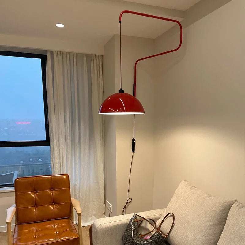 Adjustable Swing Arm Wall Lamp LED E27 Red/White Econiko Lampshade for Living Room