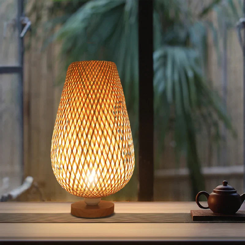 Bamboo Handicraft Table Lamps Econiko - Handmade Warm Wood Lamp for Bedroom & Living Room