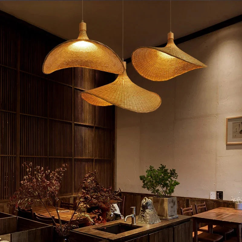 Bamboo Chandeliers LED Hanging Lights Vintage Rattan Living Kitchen Island Suspension by Econiko