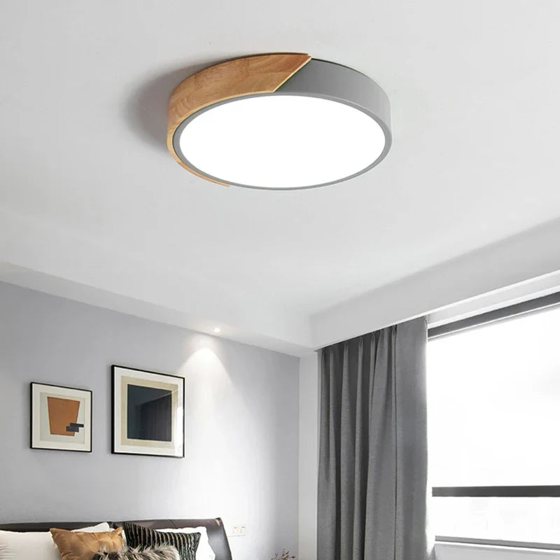 Nordic Wood Round LED Ceiling Lamp 36W-120W for Living Room Bedroom by Econiko