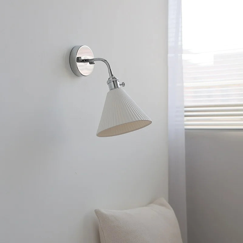 Adjustable LED Wall Sconce Lamp Silver Ceramic Shade for Bedroom Living Room Econiko