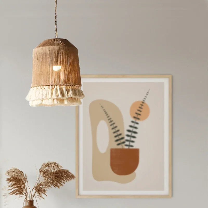 Bohemian Hemp Rope Macrame Pendant Lamp with Tassel Lights by Econiko