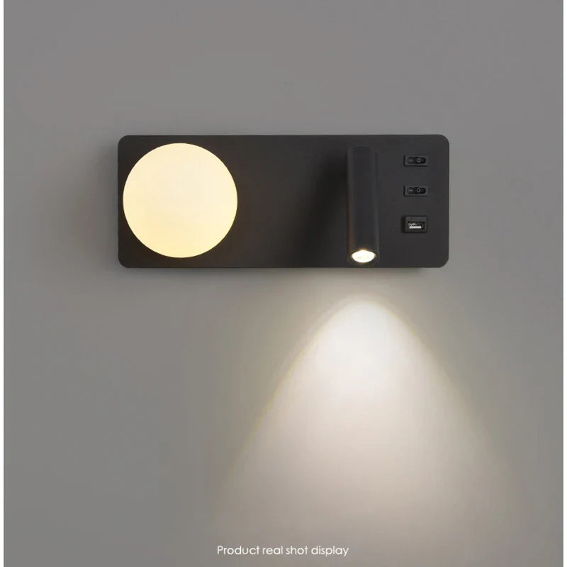 Econiko Nordic LED Wall Lamp with USB Switch, Modern Indoor Room Decor Light