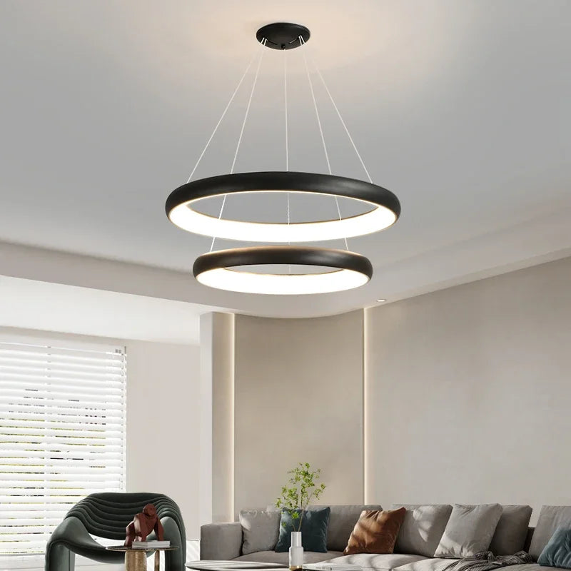 Circular LED Chandelier by Econiko: Remote Controlled Modern Interior Decor for Dining Room, Bedroom, Kitchen