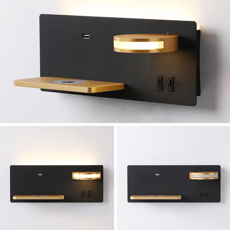 Modern LED Wall Lamp With Wireless Charging, USB Port, and Switch for Bedside, Living Room - Econiko