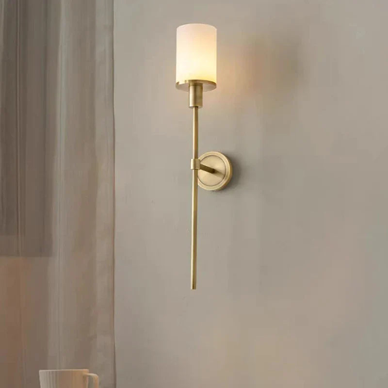 Brass Wall Lamp with Marble Sconce, E14 Bulb, Living Room Bedroom Lighting, Econiko Gold Black Copper