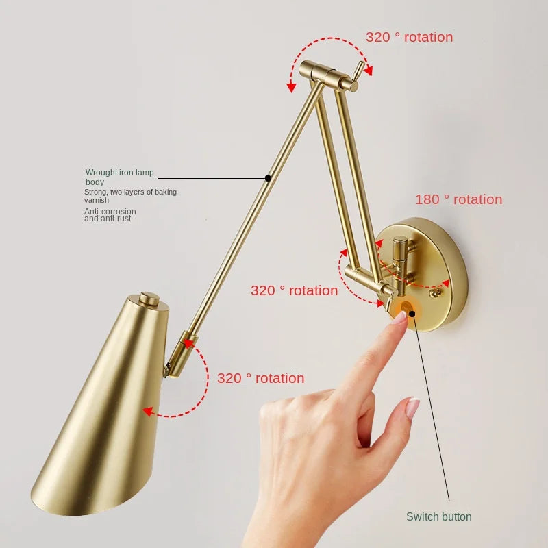 Adjustable Swing Arm LED Wall Lamp Touch Sensor Sconce Lights by Econiko