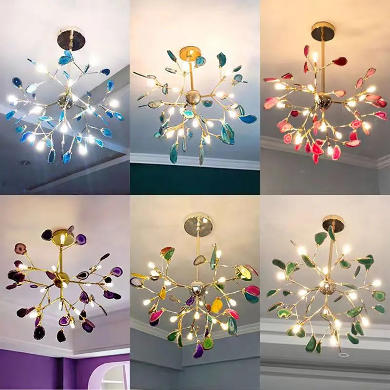 Agate Chandeliers LED Lighting Colorful Adjustable Cord G4 Bulb Econiko