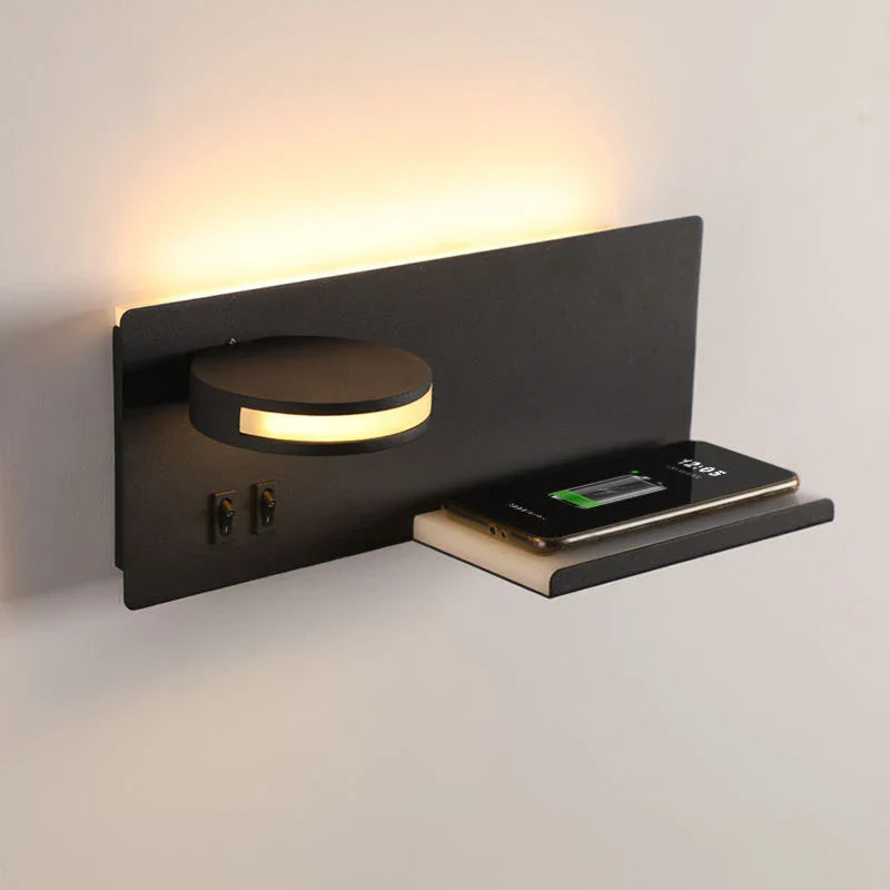 Modern LED Wall Lamp With Wireless Charging, USB Port, and Switch for Bedside, Living Room - Econiko