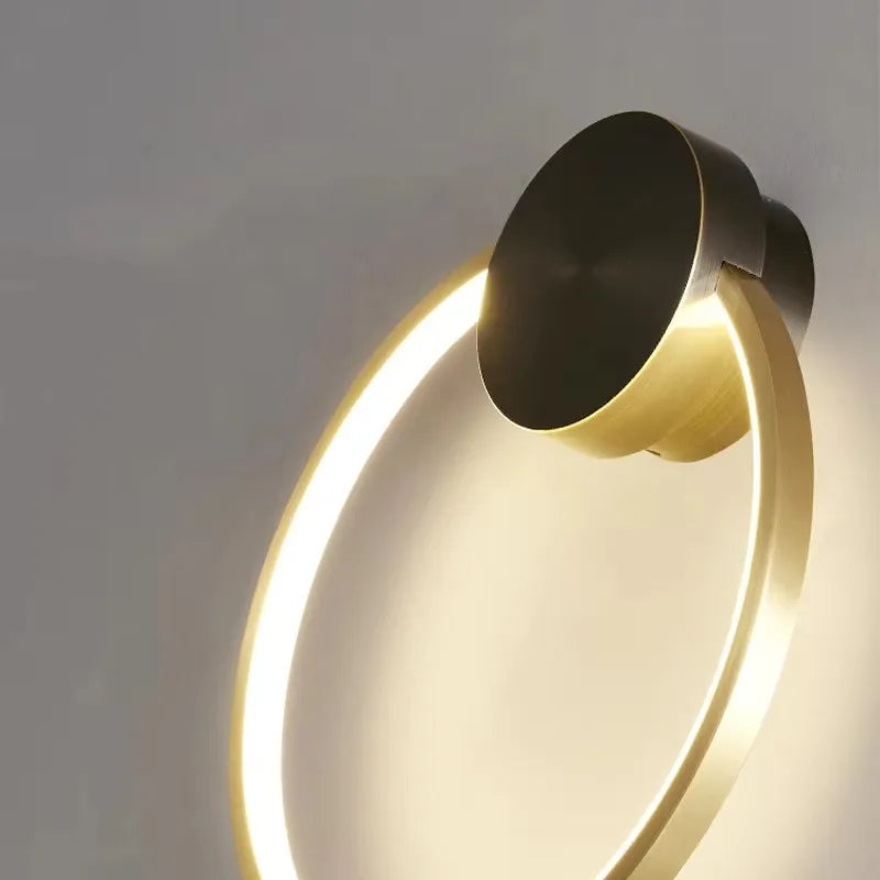 Brass Ring Wall Light: Gold Black Living Room Sconce by Econiko