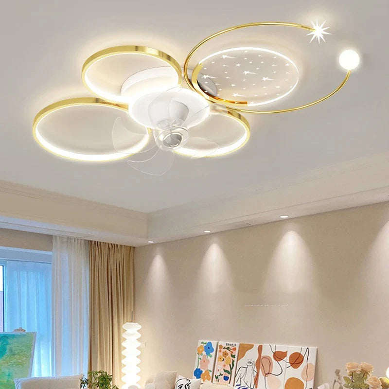 Ceiling Fan with LED Light and Control - Econiko Modern Folding Ceiling Lamp for Living Room