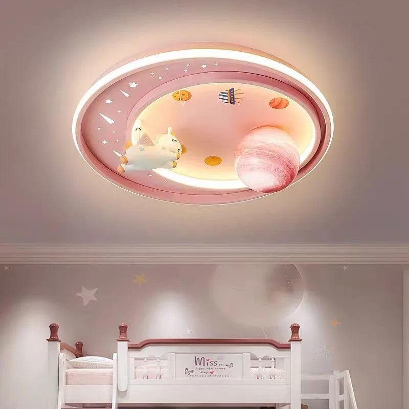 Astronaut Moon Light Kids LED Ceiling Lamp, Econiko Blue Pink Decor