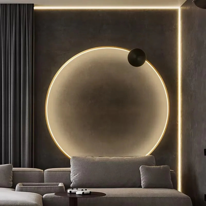 Brass Ring Wall Light: Gold Black Living Room Sconce by Econiko