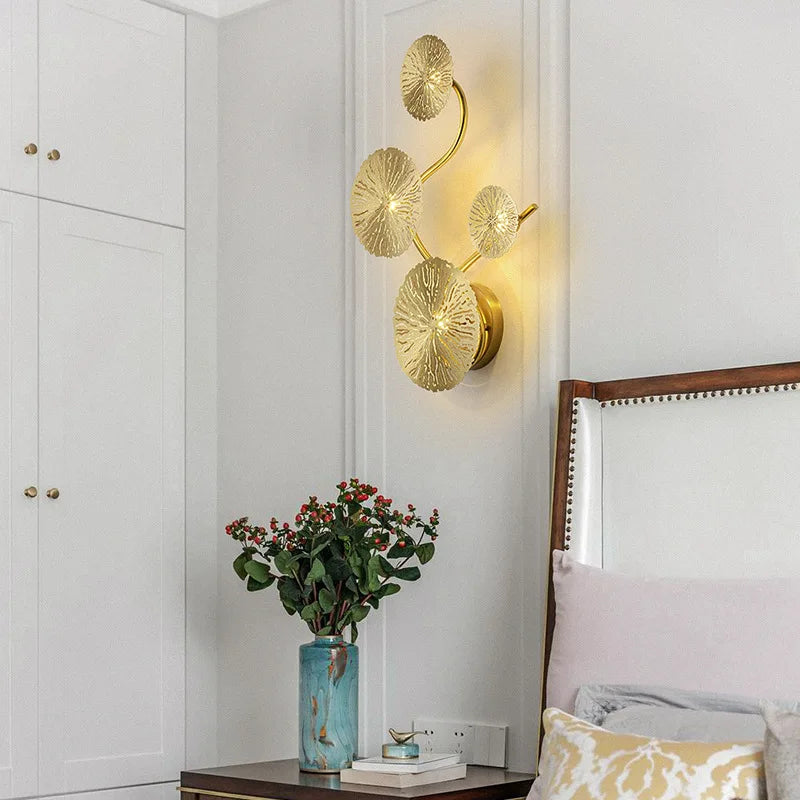 Econiko Gold Lotus Leaf Wall Lamp LED Light Luxury Wall Sconce Indoor Lighting Home Decor