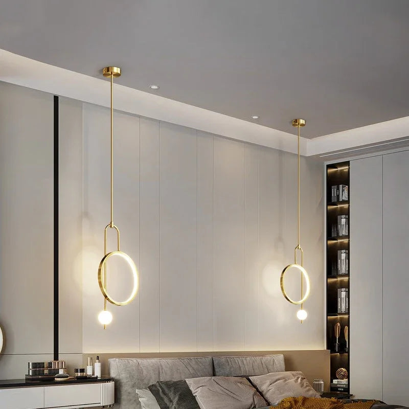 Bedside Pendant Lamp Modern Bedroom Nordic Light Luxury Living Room Background Home Ceiling Chandelier Indoor Lighting - Econiko