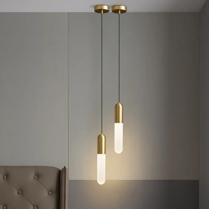 Brass Pendant Lights E27 Bulb White Acrylic Econiko for Bedroom Dining Room Kitchen