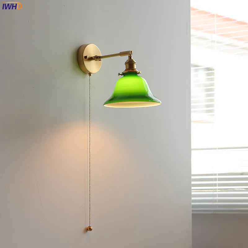 Adjustable Copper LED Wall Sconce Green Glass Bedroom Stair, Econiko's Nordic Wandlamp