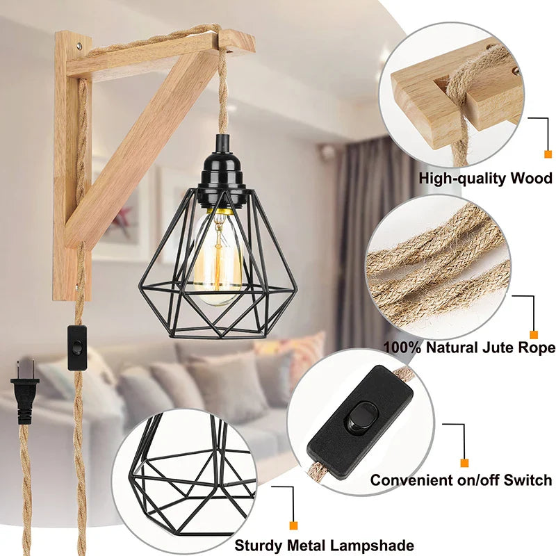 Econiko Wooden Wall Sconce LED Light for Bedroom and Living Room