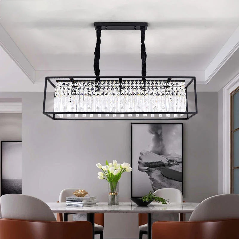 Black/Gold Crystal Chandelier: Luxury Hanging LED Light for Dining Room, Kitchen Island - Econiko