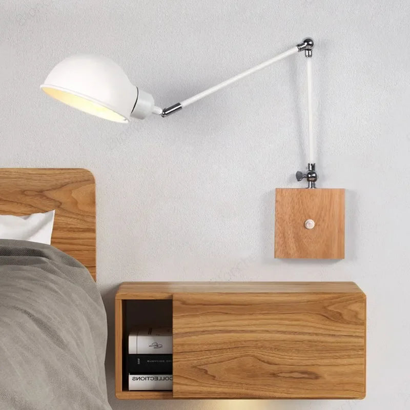 Adjustable Wooden Wall Sconce Modern Foldable Light for Bedroom Dining Room Study by Econiko