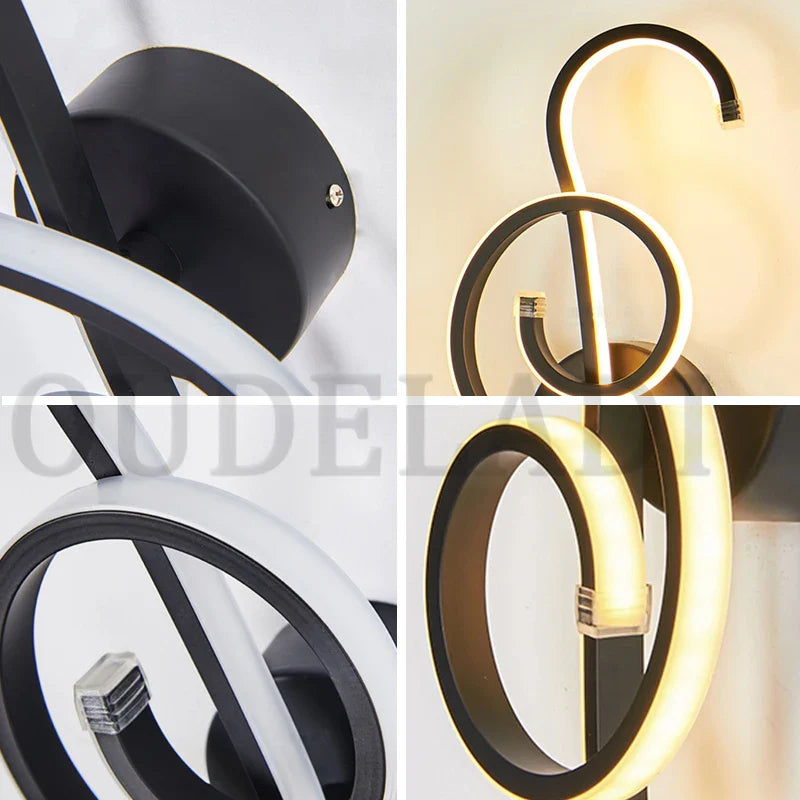 Aluminium LED music symbol wall lamps for home living room bedroom decor by Econiko