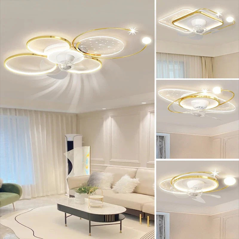 Ceiling Fan with LED Light and Control - Econiko Modern Folding Ceiling Lamp for Living Room