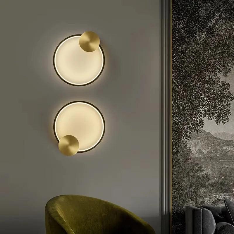 Brass Ring Wall Light: Gold Black Living Room Sconce by Econiko