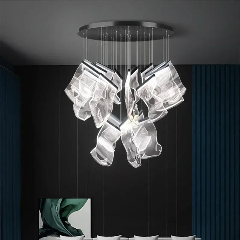 Acrylic Leaf LED Chandelier Dimmable Light for Luxury Living Room by Econiko