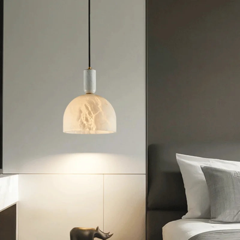 Alabaster Pendant Light with Copper Base for Bedroom, Restaurant & Bar Decor by Econiko