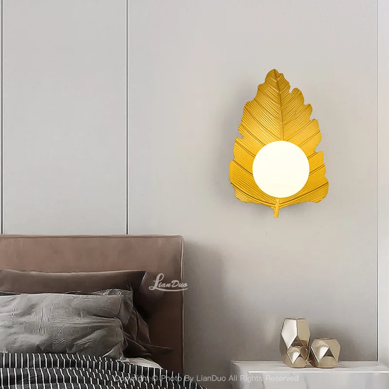 Econiko Nordic Leaf LED Wall Lamp Modern Indoor Lighting for Bedroom Living Room