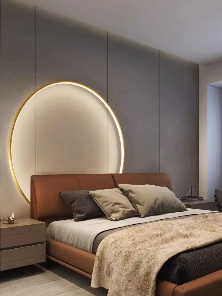 Brass Ring Wall Light: Gold Black Living Room Sconce by Econiko