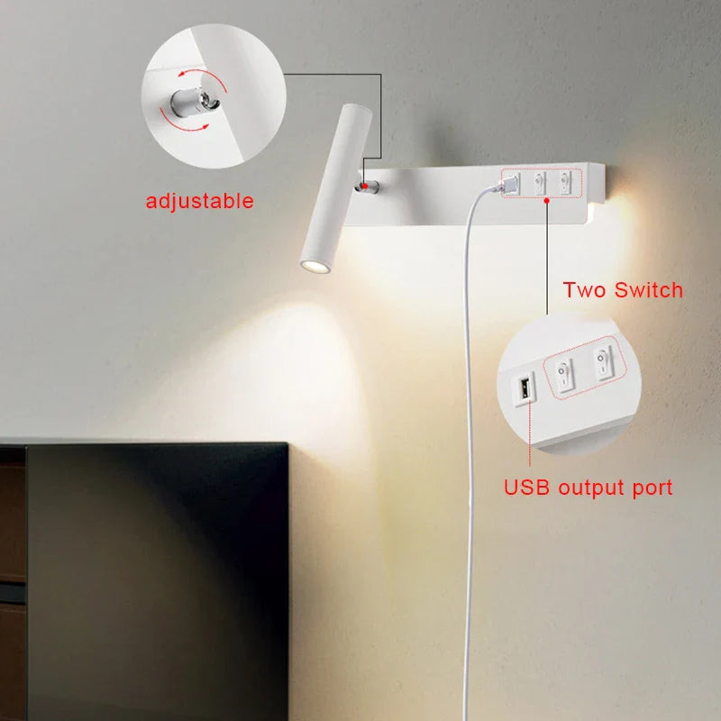 Econiko Nordic LED Wall Lamp with Switch USB for Bedroom Living Room