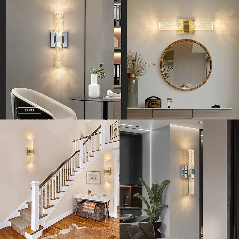 Bubble Crystal LED Wall Lamps Gold Modern Sconces for Living Room Bedroom by Econiko